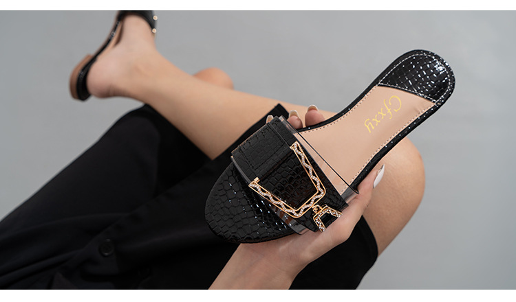 Cfxxy Cross Border Stone Pattern Flat Women S Sandales Pantoufles Mode Strass Boucle De Ceinture_voghion.com