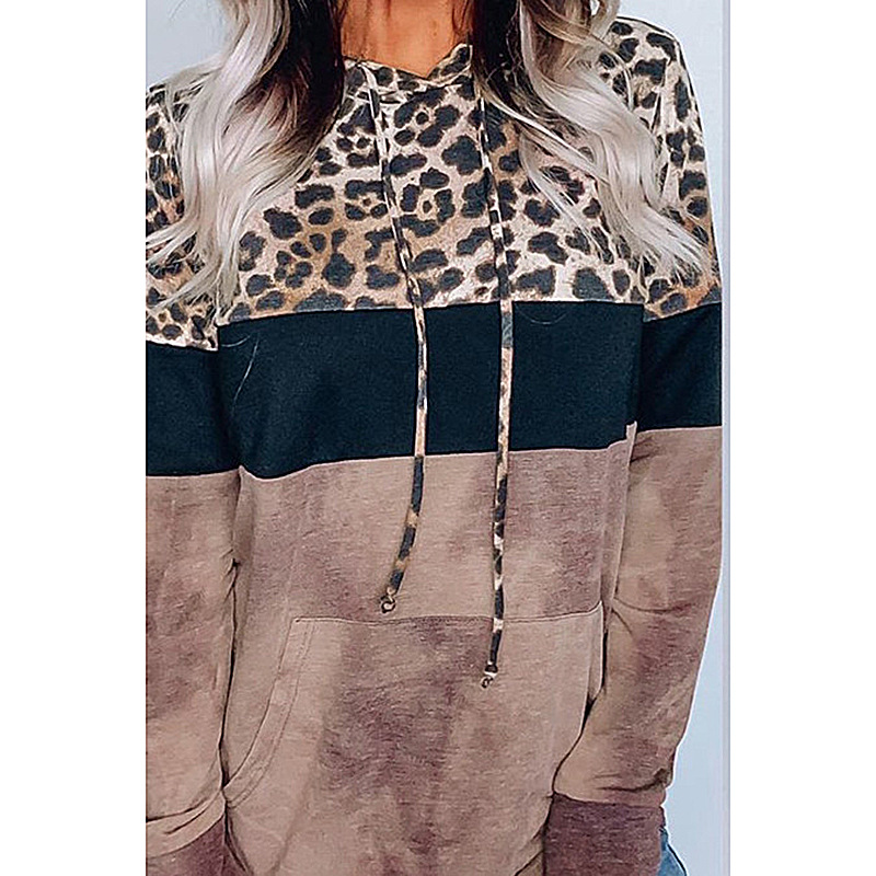 women s leopard print loose long-sleeved hooded sweater NSKX5815