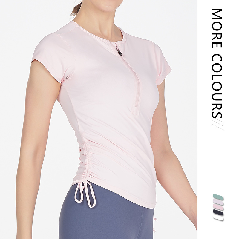 夏季纯色运动瑜伽服健身房跑步休闲修身显瘦亲肤透气拉链上衣女|ru