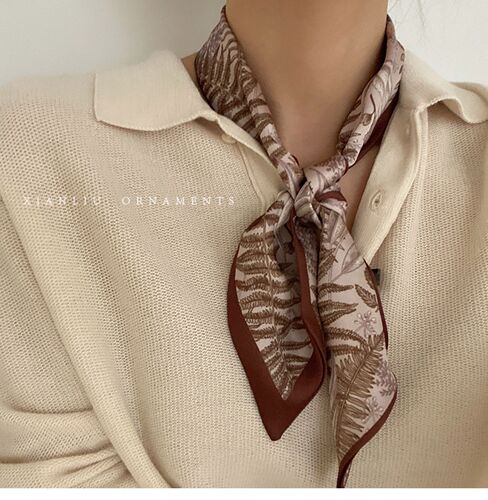 Korean Dongdaemun slender narrow silk scarf retro French floating scarf tied with ribbon scheming printed headband for women
