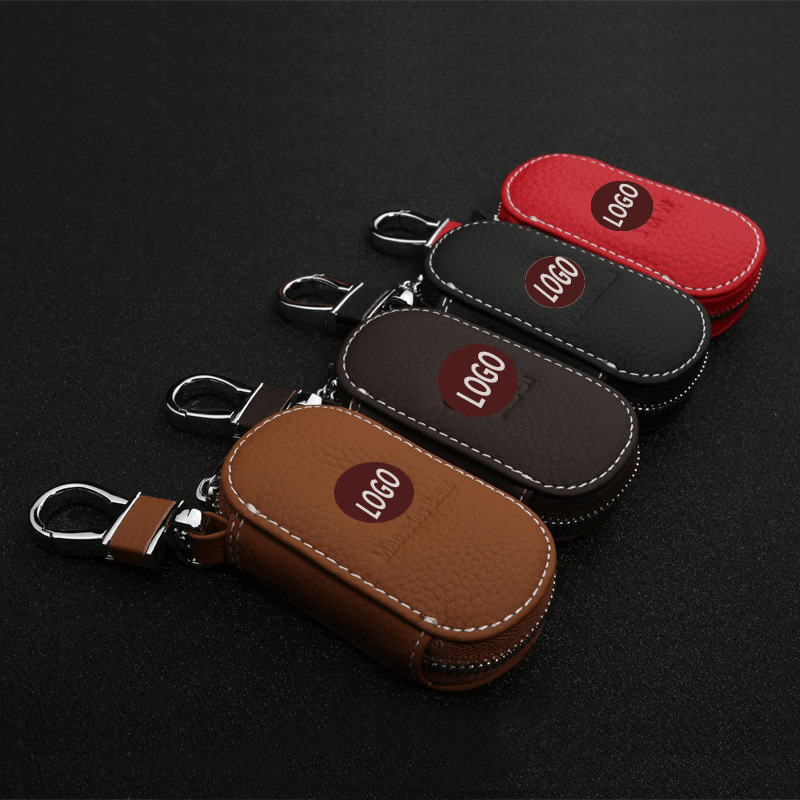 Car Key Bag Hot-selling Fashionable Cowhide Car Key Bag Waist Hanging Genuine Leather Pebbled Pattern Key Bag