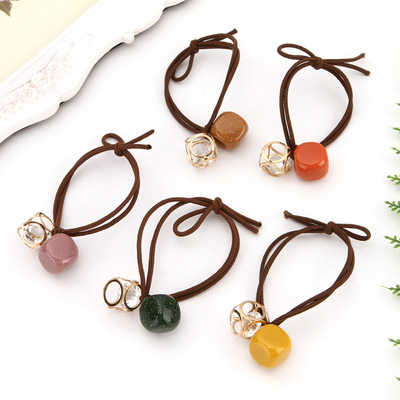 the republic of korea Dongdaemun Hollow crystal ins Tousheng Hair tie Rhinestone Hairpin rubber string Simplicity Hair rope Headdress