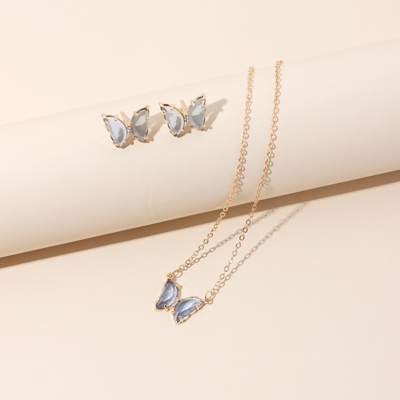 Simple Nuevo Oro Simple Diamante Acrílico Sen Mariposa Colgante Aretes Collar Cadena De Clavícula Conjunto display picture 19