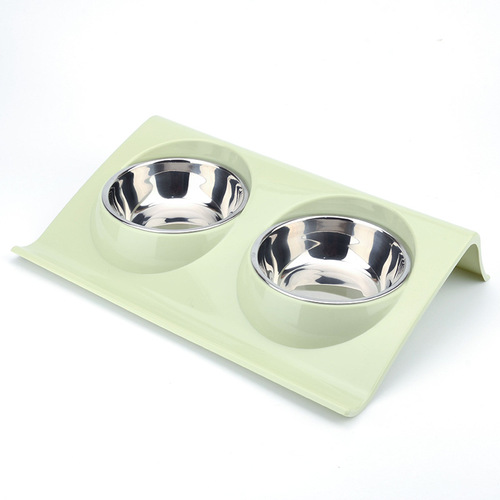 Stainless steel pet bowl, slope plastic anti-slip pet dog bowl, anti-splash cat feeder cat bowl food bowl