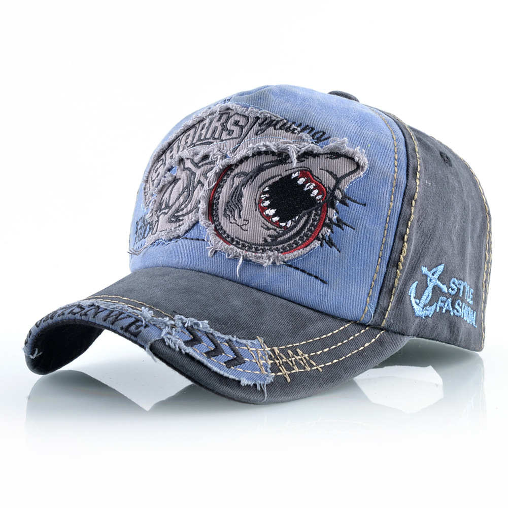 Washed Denim Baseball Cap Men's And Women's Trend Shark Personality Cap Spring And Autumn Shade Hat_voghion.com