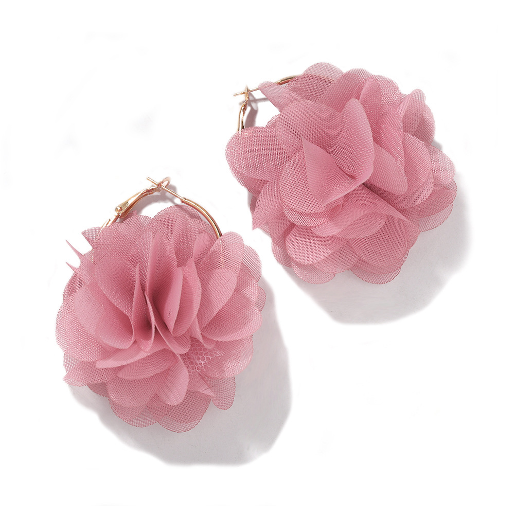 Coréen Nouvelle Mode Tissu Organza Fleur Boucles D'oreilles Croix-frontière Vente Chaude Exquis Tempérament Partie Photographie Oreille Anneaux display picture 10