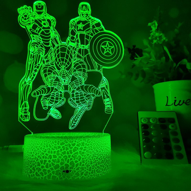 Amazon Avengers Spiderman Iron Man Captain America 3D Nightlight crack remote control LED table lamp