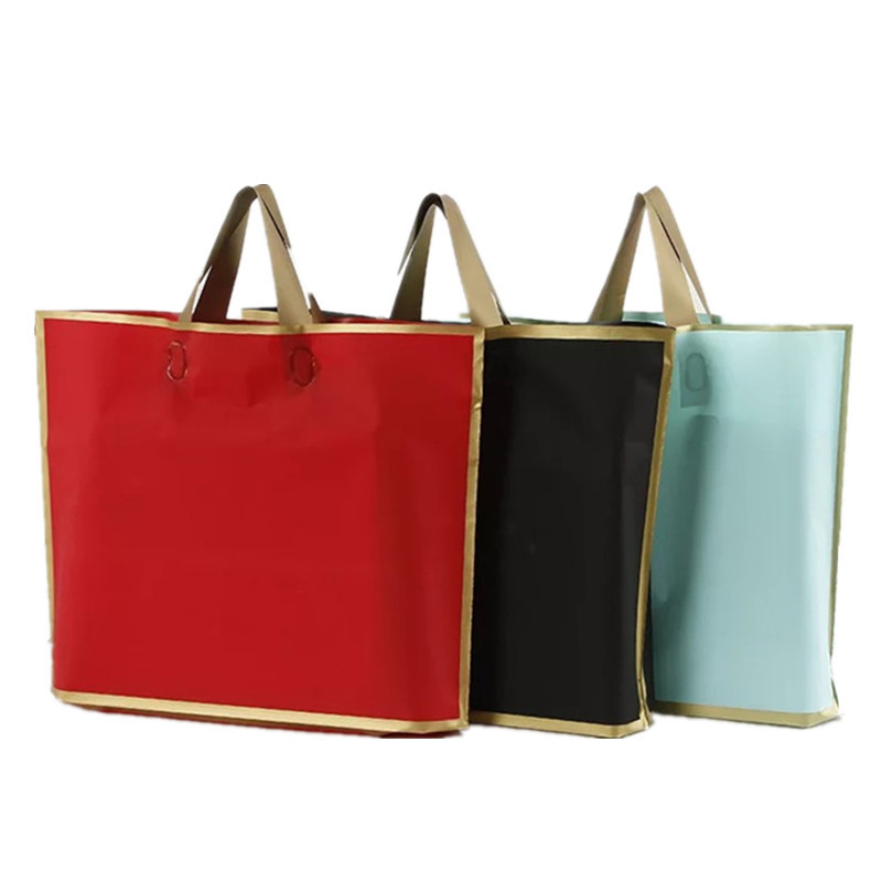 Espesado esmerilado EVA borde dorado embalaje portátil bolsa de plástico cosméticos regalo personalizado bolsa de ropa de compras envío gratuito