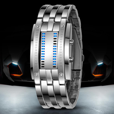 厂家直销热销韩版二进制LED手表男士钨钢潮流情侣钢带表一件代发|ru