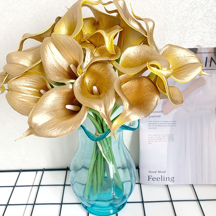 Simulated flower PU mini single calla lily bride's bouquet home restaurant model room decoration potted artificial flowers