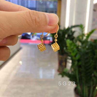 廠家直銷足金999魔方耳墜黃金首飾批發定制純金三環耳墜壹件代發