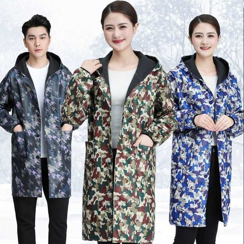 Overcoat adult velvet work clothes winter hooded dustproof camouflage work clothes kitchen blue coat camouflage clothes