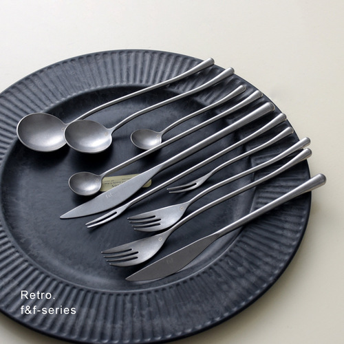 Retro old 304 stainless steel western tableware set Japanese main meal knife, fork and spoon restaurant household fruit fork tea spoon