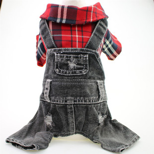 Beichong pet clothes Teddy than bear dog four-legged large plaid denim jumpsuit spring and autumn winter New Wholesale