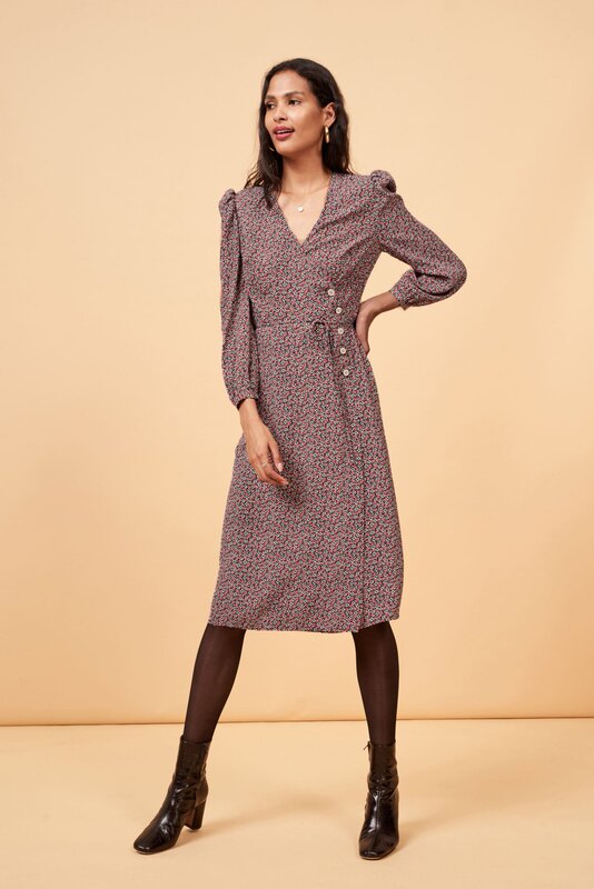 A generation of 2023 spring new romantic and elegant French floral slim slim long sleeve wrap dress