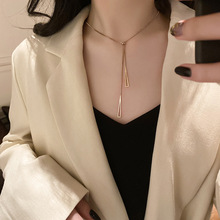 韩国高品质玫瑰金三角流苏抽拉式钛钢项链 新款不掉色ins毛衣链