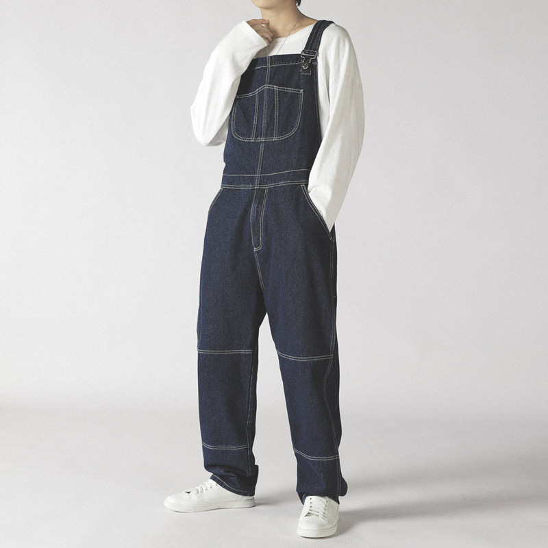 Man's clothing Overalls men's youth loose straight leg plus size romper printed embroidery_voghion.com
