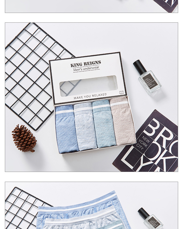 盒装内裤男 直销网红男士U凸莫代尔彩棉无缝弹力透气无痕平角内裤详情图14