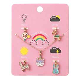 韩版甜美流行儿童项链饰品闪光棒棒糖羊驼吊坠可调换DIY吊坠项链