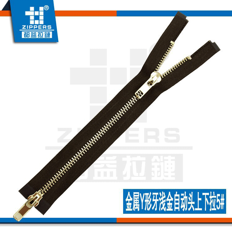 广东厂家现货批发5#金属Y形牙浅金自动头10寸条装拉链