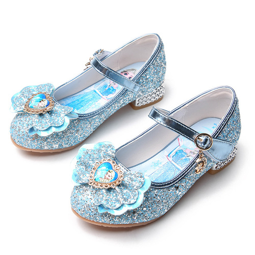 Korean version of new girls' princess shoes Elsa Princess bow sequin women's shoes flat shoes direct supply from the manufacturer