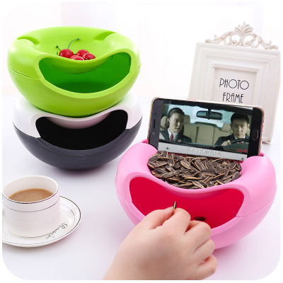 懒人神器双层干果盘水果盘收纳盒懒人果盘瓜子盒床上零食瓜子盘