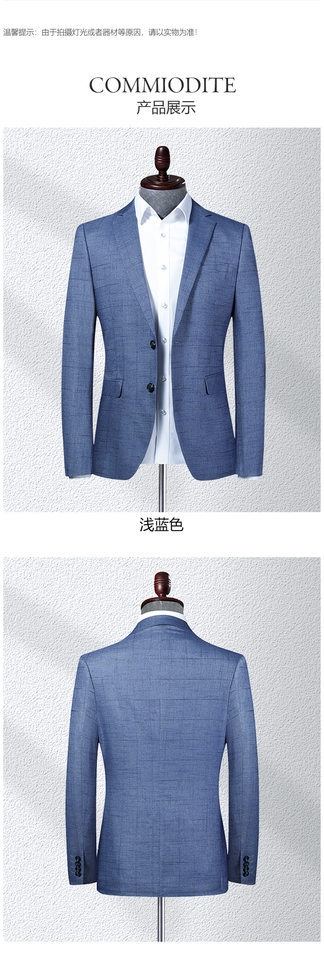 Áo vest nam kẻ caro phong cách Hàn, dáng ôm, cổ áo vest một hàng hai nút, tay dài — Xanh lam nhạt chi tiết 8