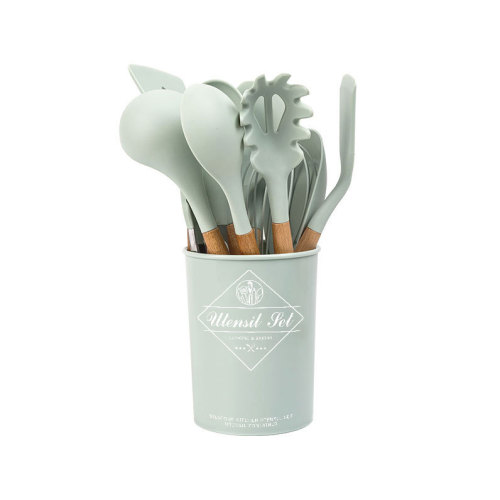Manufacturer wholesale creative kitchen tools wooden handle silicone kitchen utensils 12-piece set 11-piece silicone spatula and spoon set