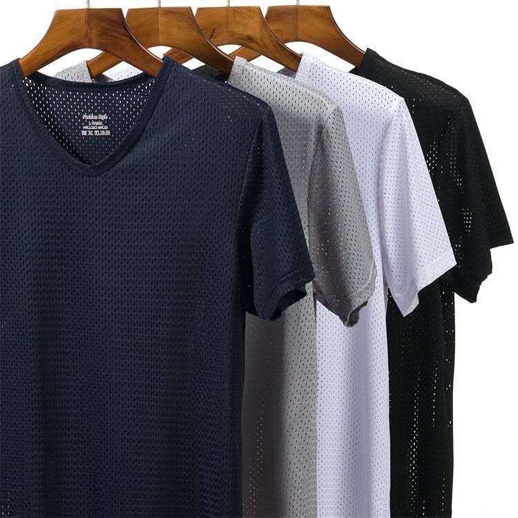 Ice Silk Short-sleeved T-shirt Men's Summer Thin Mesh Breathable Loose Large Size Set Half-sleeved Quick-drying T-shirt Trendy
