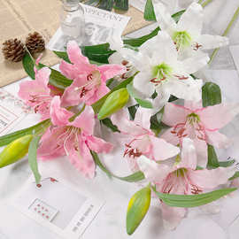 厂家供应仿真花4头香水百合客厅装饰花植物假花 卧室摆放花装饰花