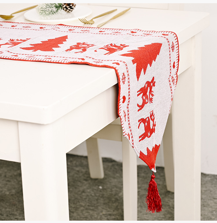 Haube Christmas Decoration Electric Embroidered Knitted Cloth Table Runner Creative Snowman Elk Table Runner Elk Placemat Tablecloth_voghion.com