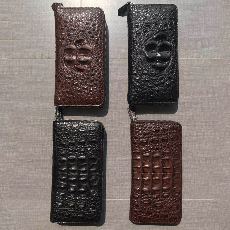 New Thailand Real Crocodile Skull Men's Single Pull Wallet Casual Back Bone Leather Zipper Bag Fashion Business Clutch Bag