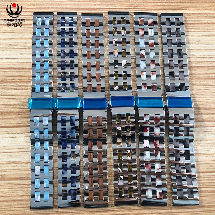 不锈钢苹果iwatch三星表带 不锈钢金属双排间树脂蝴蝶扣苹果表带