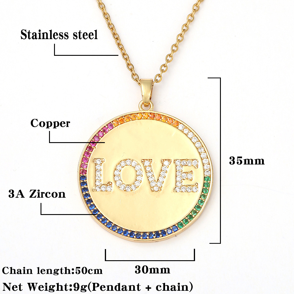 Fashion Round Love Letters Copper Inlaid Zircon Necklace Wholesale display picture 1