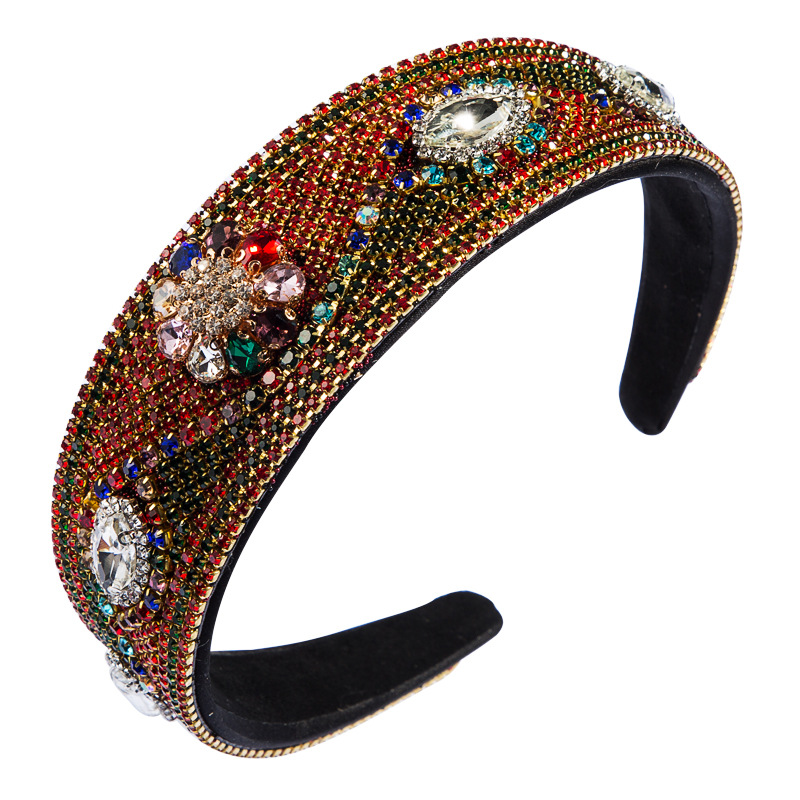 Fashion Baroque High-end Color Rhinestone Headband Wild Personality Flower Gift Catwalk Wide-brimmed Headband Wholesale Nihaojewelry display picture 6