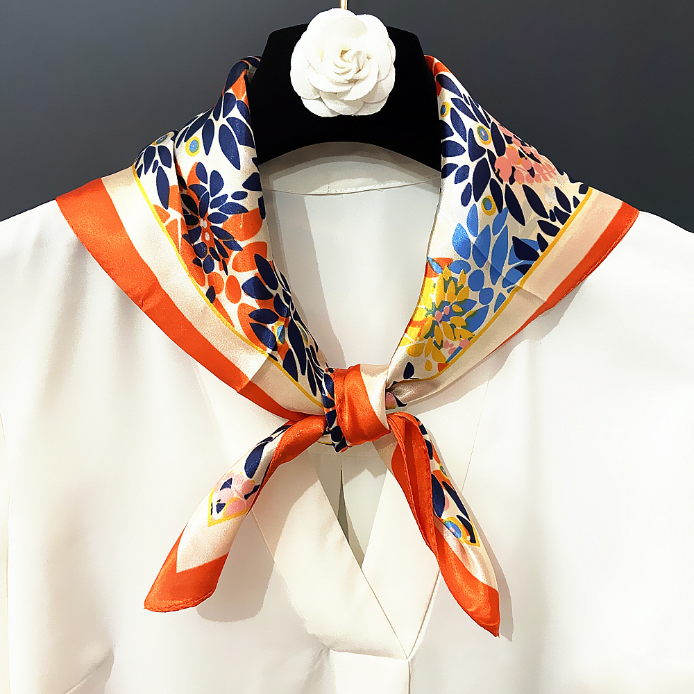 Purple, Blue, Black Color 60cm Spring New Little Leaves Professional Ladies Square Scarf Silk Scarf Wholesale