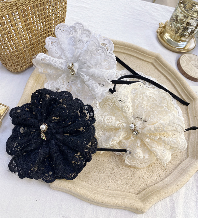 Korean Lace Pearl Bow Headband Simple Princess Hair Bundle Ladies Hair Cave Wash Wholesale Nihaojewelry display picture 3