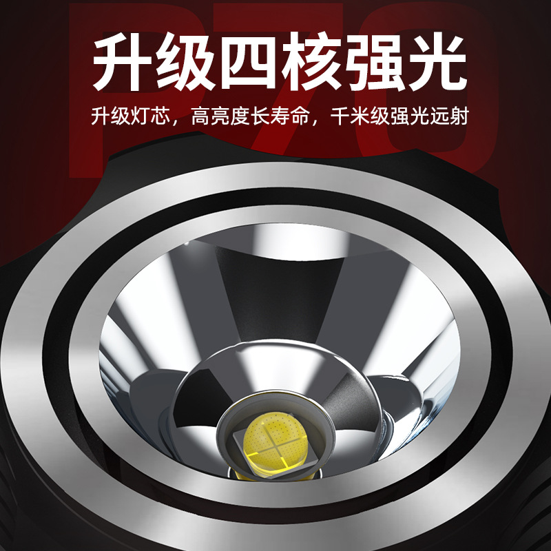 跨境強光手電筒 USB充電式家用戶外超亮遠射 LED探照燈電燈照明燈