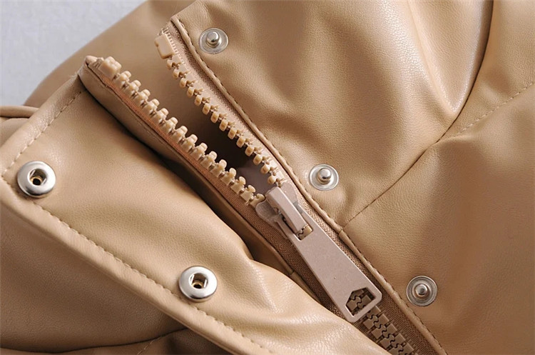 Damenbekleidung lässig einfarbig einfache Leder Baumwollkleidung für Damen Winter neue kleine Stehkragen Pu-Jacke_voghion.com