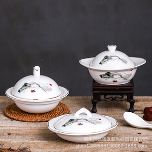 Ceramic Water-proof Stew Pot with Lid Bird's Nest Pot Steamed Egg Bowl Stew Pot Soup Bowl Small Soup Pot Household Commercial