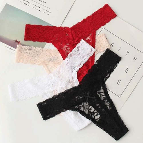 Women's Sexy Lace Thong Underwear, European and American Style, Cross-border Trade, Plus Size, Transparent Mesh, Cotton, Undergarment for Ladies