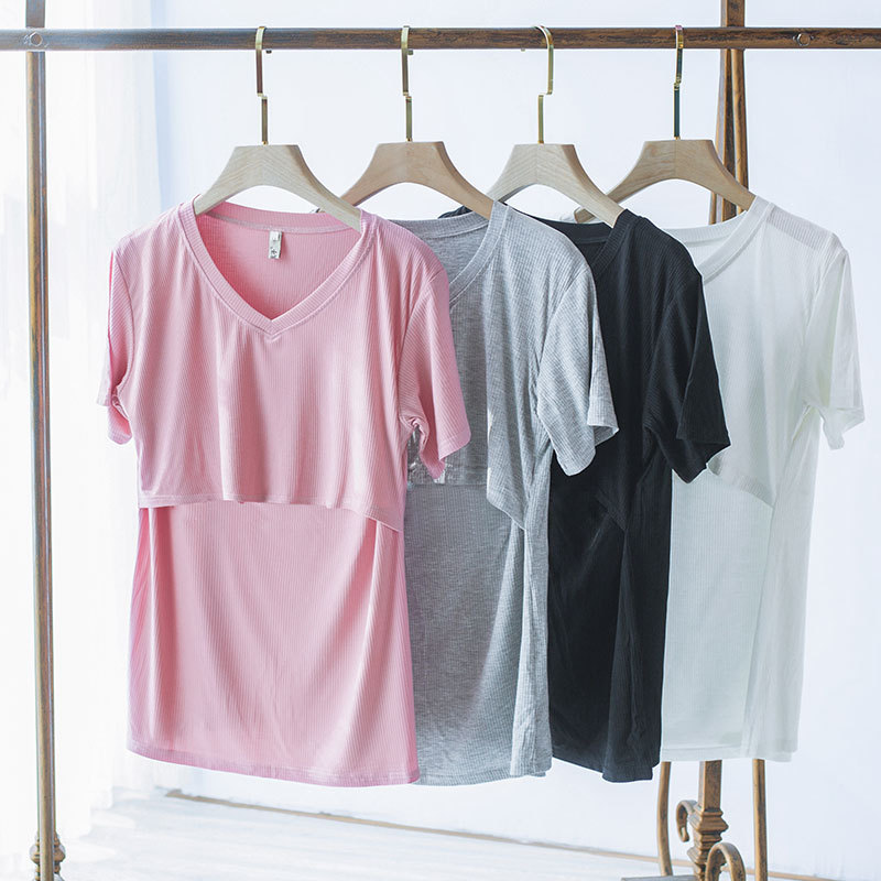 2021 New Summer Breastfeeding Short-sleeved Pregnant Women's Top Short-sleeved Breastfeeding Clothes Thin Maternal T-shirt Moon Suit