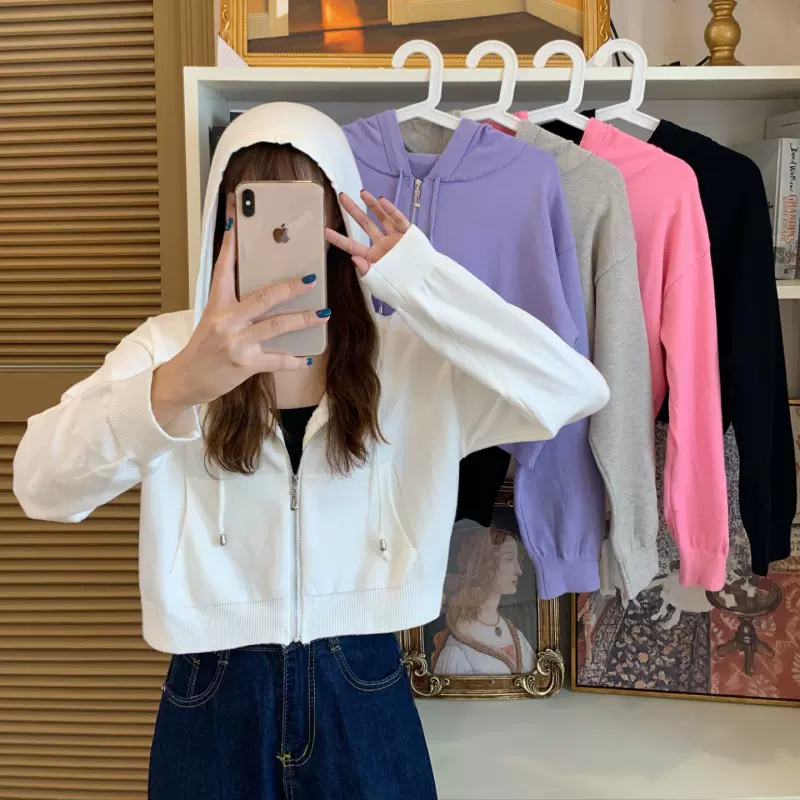 卫衣女2020秋季新款开衫短款上衣韩版宽松百搭长袖薄款连帽外套潮