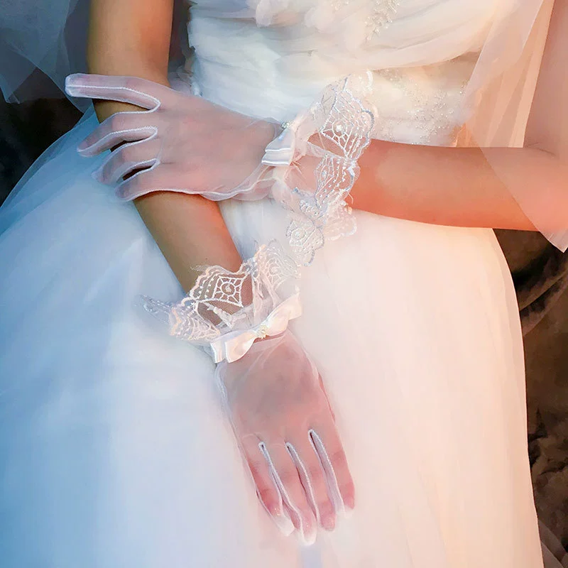 Summer breathable gloves for bride with bow