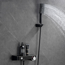 浴室简易淋浴花洒浴缸龙头全铜家用明装黑色淋浴头套装冷热增压