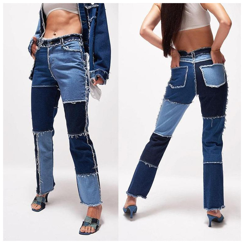 Jeans rectos con borde sin costuras y costuras elásticas altas NSYF16983