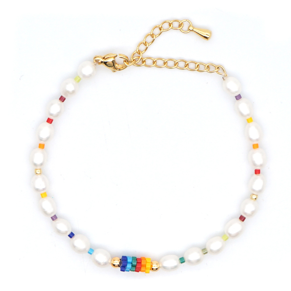 Fashion niche baroque natural freshwater pearl wild rainbow imported Miyuki rice bead braceletpicture10