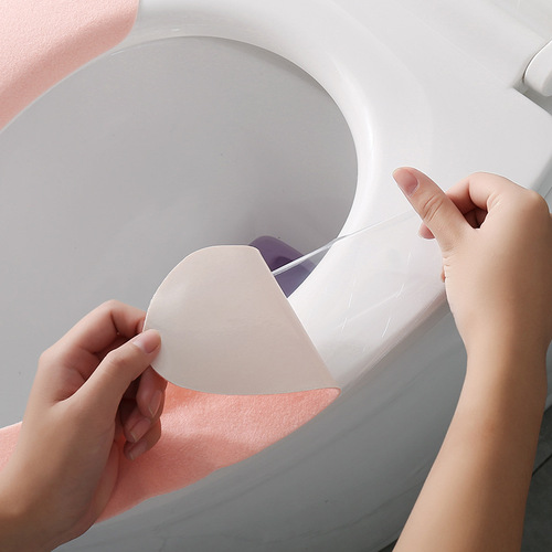 Household thickened toilet mat, adhesive toilet sticker, universal for all seasons, washable solid color, increased warm toilet seat sticker