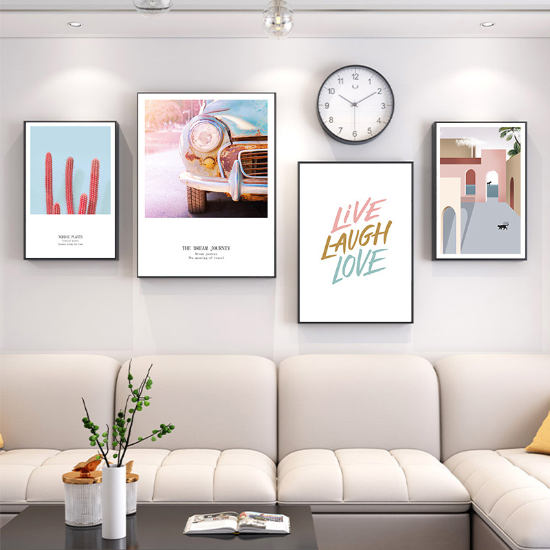 modern Simplicity Northern Europe ins style a living room Decorative painting atmosphere sofa Background wall mural originality combination Hanging picture