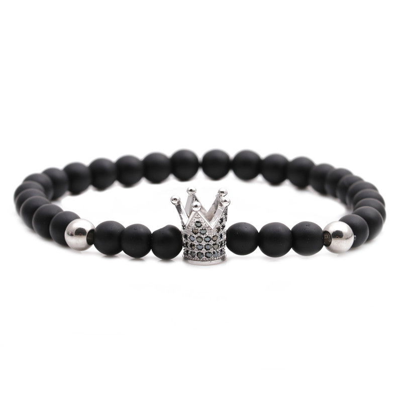 6MM frosted stone crown beaded bracelet